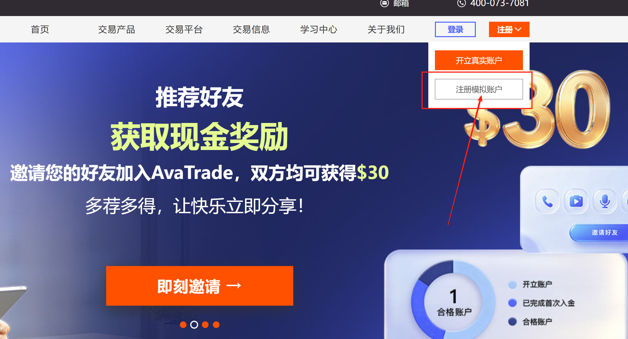 AvaTrade爱华开立模拟账户